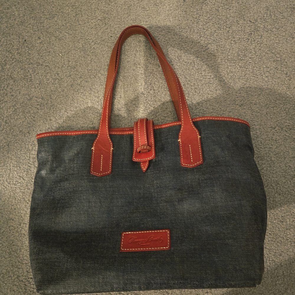 Dooney & Bourke Blue Canvas Tote Bag Red Trim Good Condition - Picture 2 of 15
